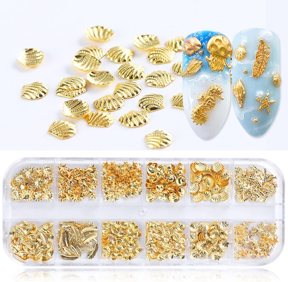 3D Metal Nail Decals – 12 Shapes, Holographic Glitters & Sequins Gold Art Suppli