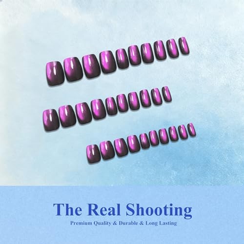 Cat Eye Press on Nails Short, Handmade Press on Nails square black purple
