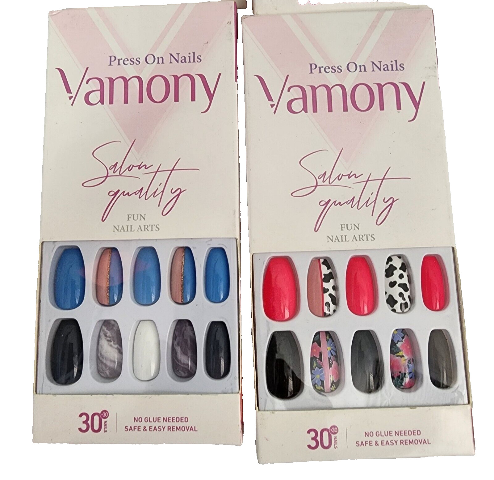 Vamony Press on Nails Salon Quality Fun Nail Art, No Glue Needed, Pack of 2