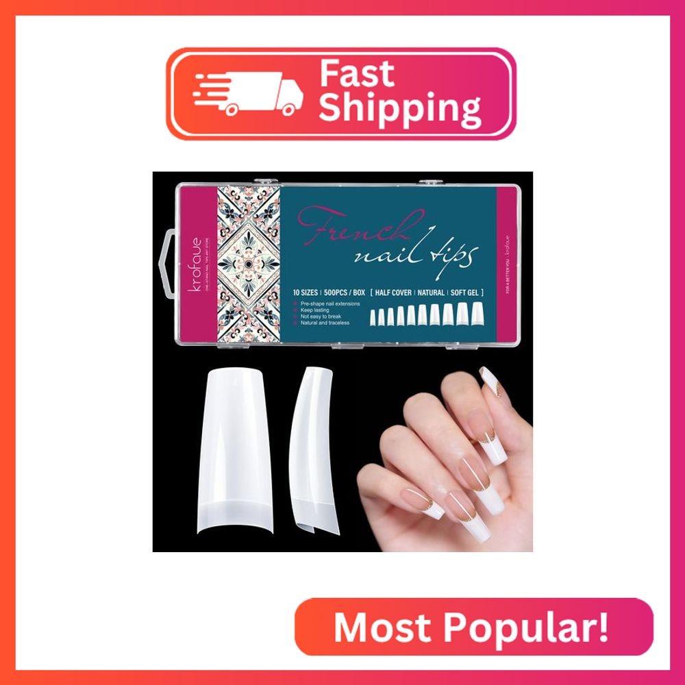 krofaue 500PCS False Nails Tips Lady French Style Acrylic Artificial Tip Manicur