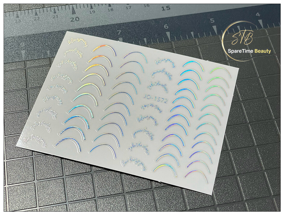 Curved Stripes Lines French Tips Nail Stickers Aurora Silver