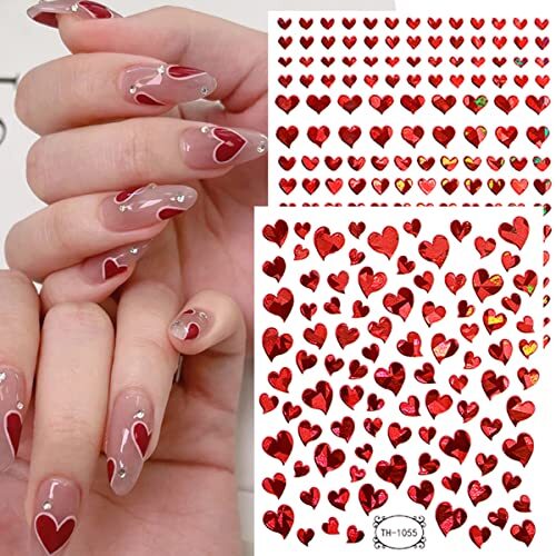 6 Sheets Heart Nail Art Stickers, Valentine’s Day Nail Decals 3D Self Design 20