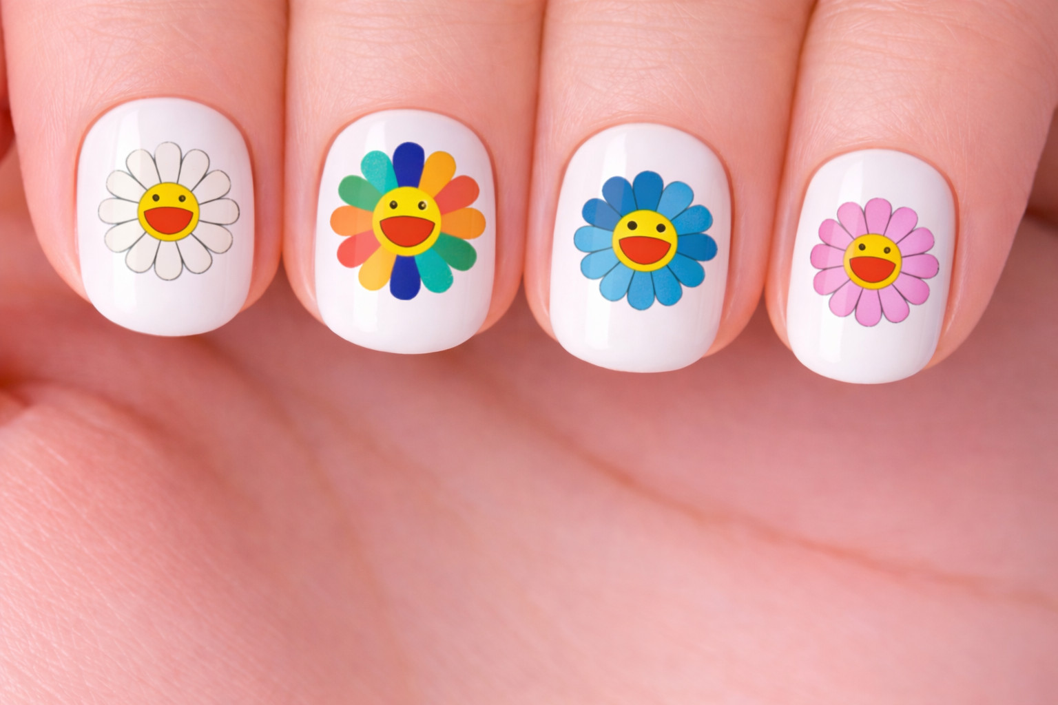 Flower Nail Sticker Rainbow Smiley Floral Decal Peel & Stick-90 Decals