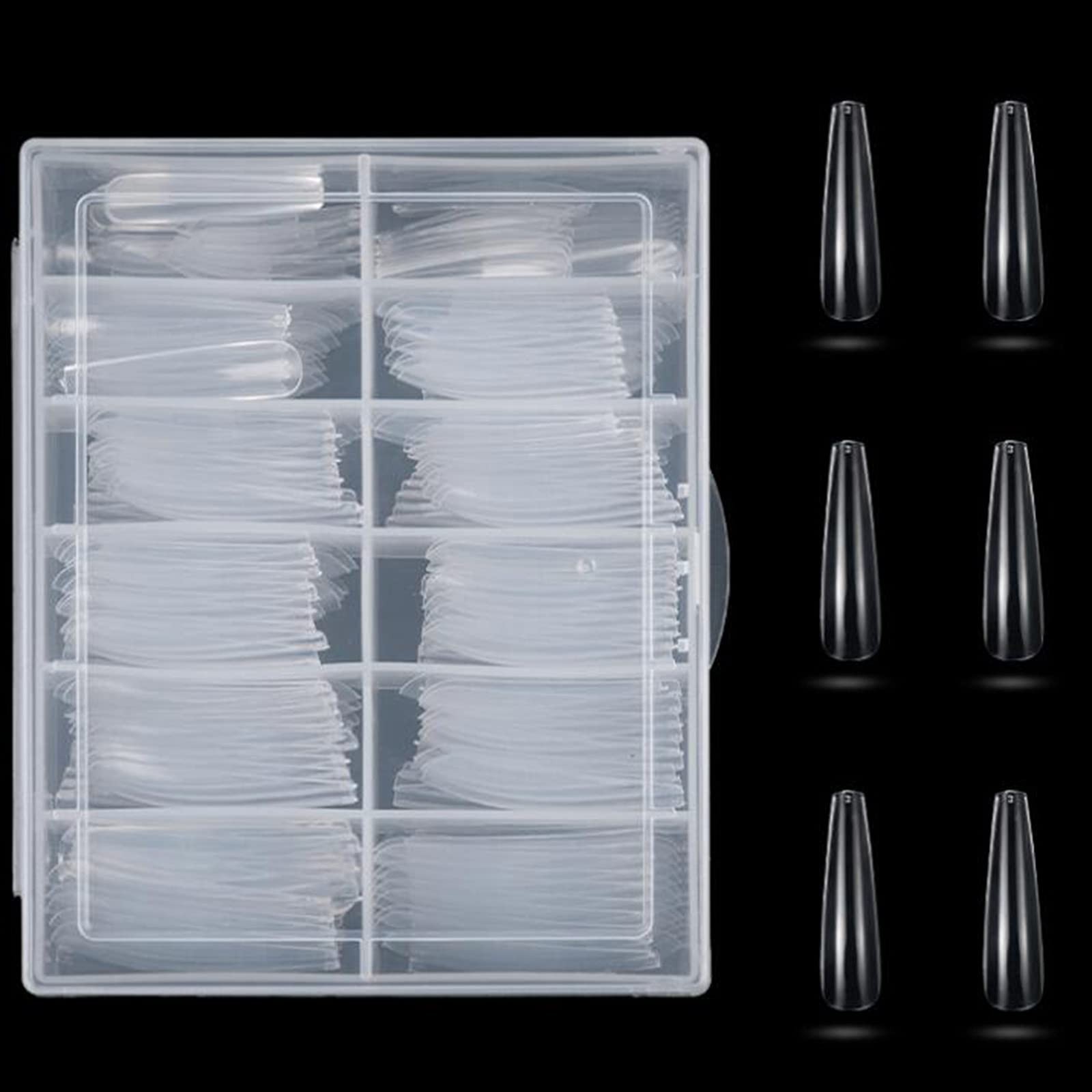 XL Coffin Acrylic Nail Tips, 240pc Ballerina Shaped, Full Cover Artificial Fi…