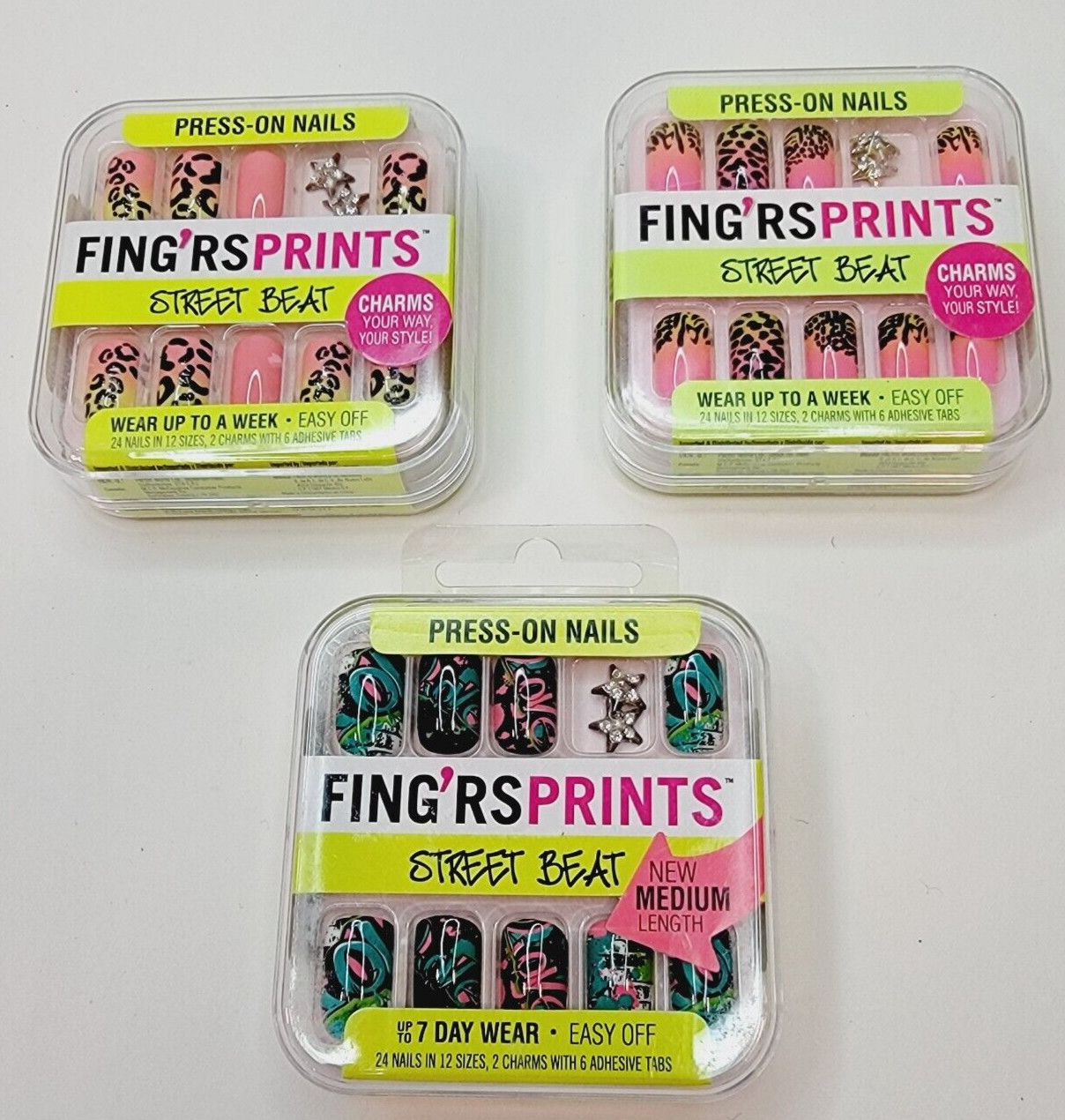 Fing’rs Prints Street Beat Knotty Girl – 1 Neon, 1 Leopard, 1 Block Party Sealed