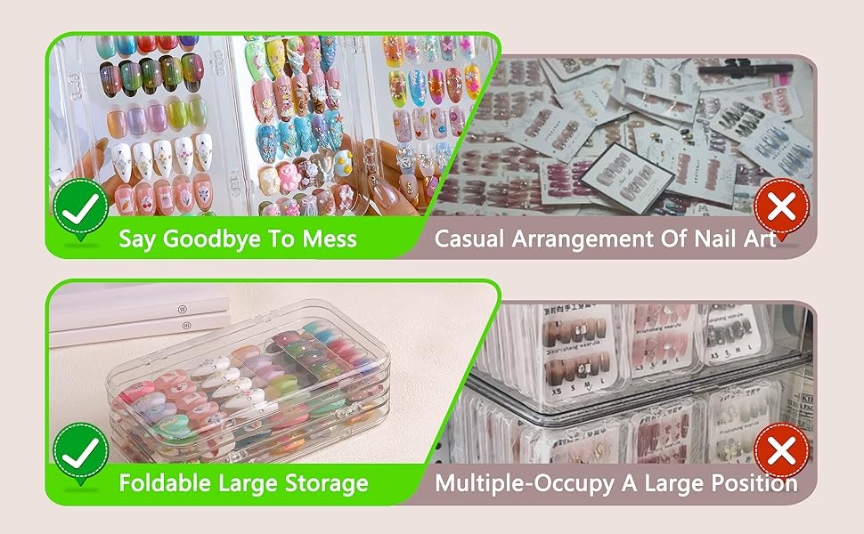 Press On Nail Organizer Case, Tri-Fold Clear Acrylic Empty Press On Nail Storage