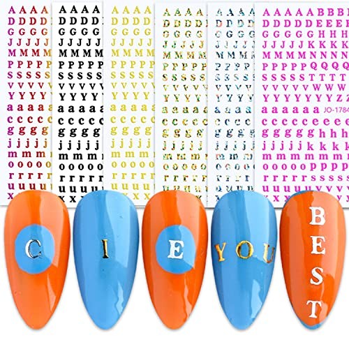 12 Colors Nail Art Stickers, 3D English Self-Adhesive Sticker Design, Letters