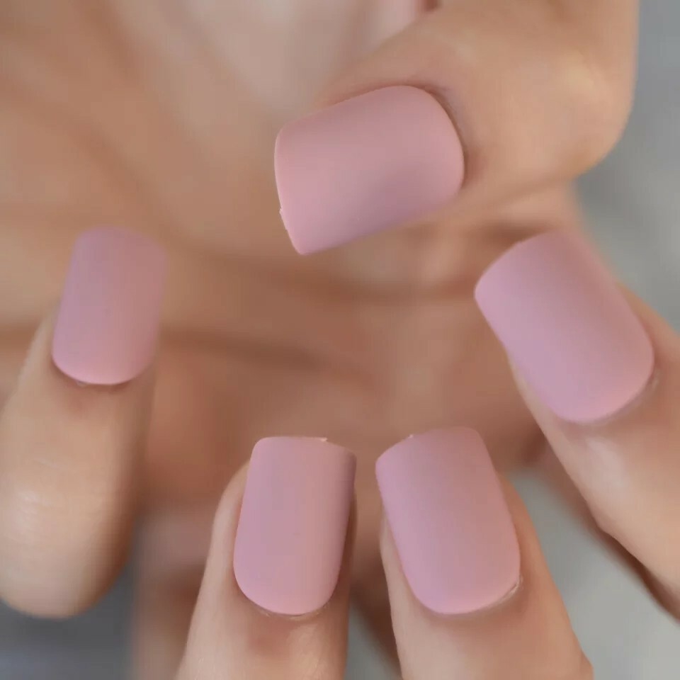 Matte Mauve Short Press on nails Glue On square Dusty Rose Soft Pink