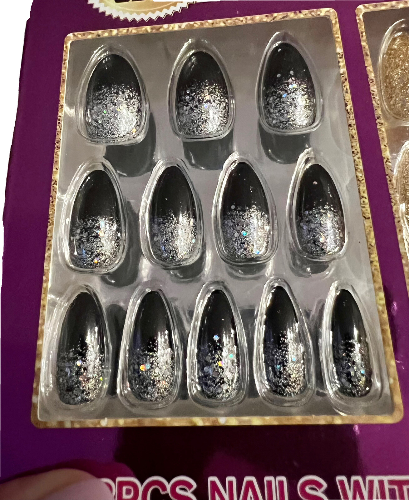Townleygirl 48 pcs fashion nails purple/teal, Black , Gold, Pink glue 4 Sets