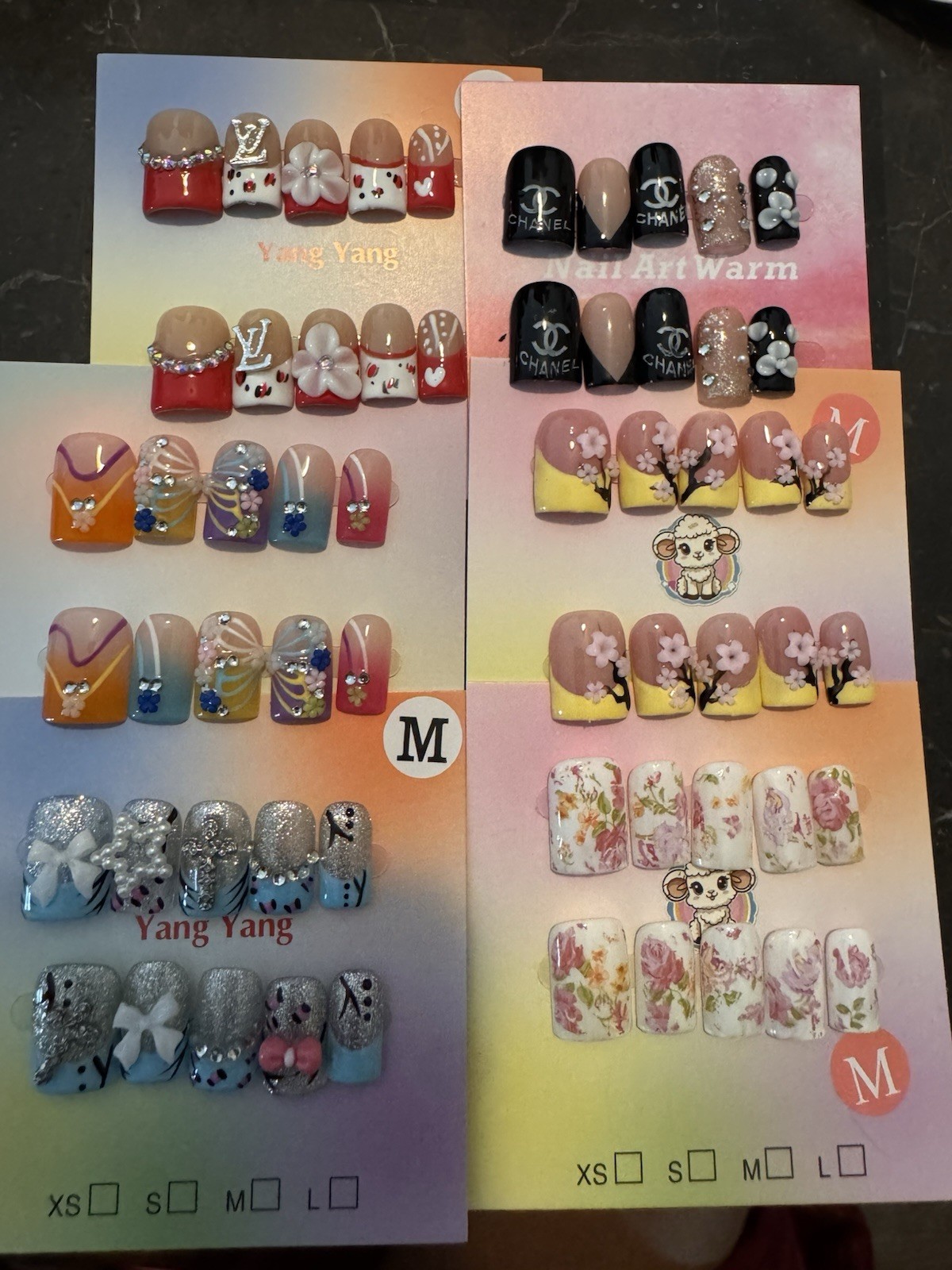 Handmade Press On Nails Square Size Medium Bundle Variety of Styles and Colors