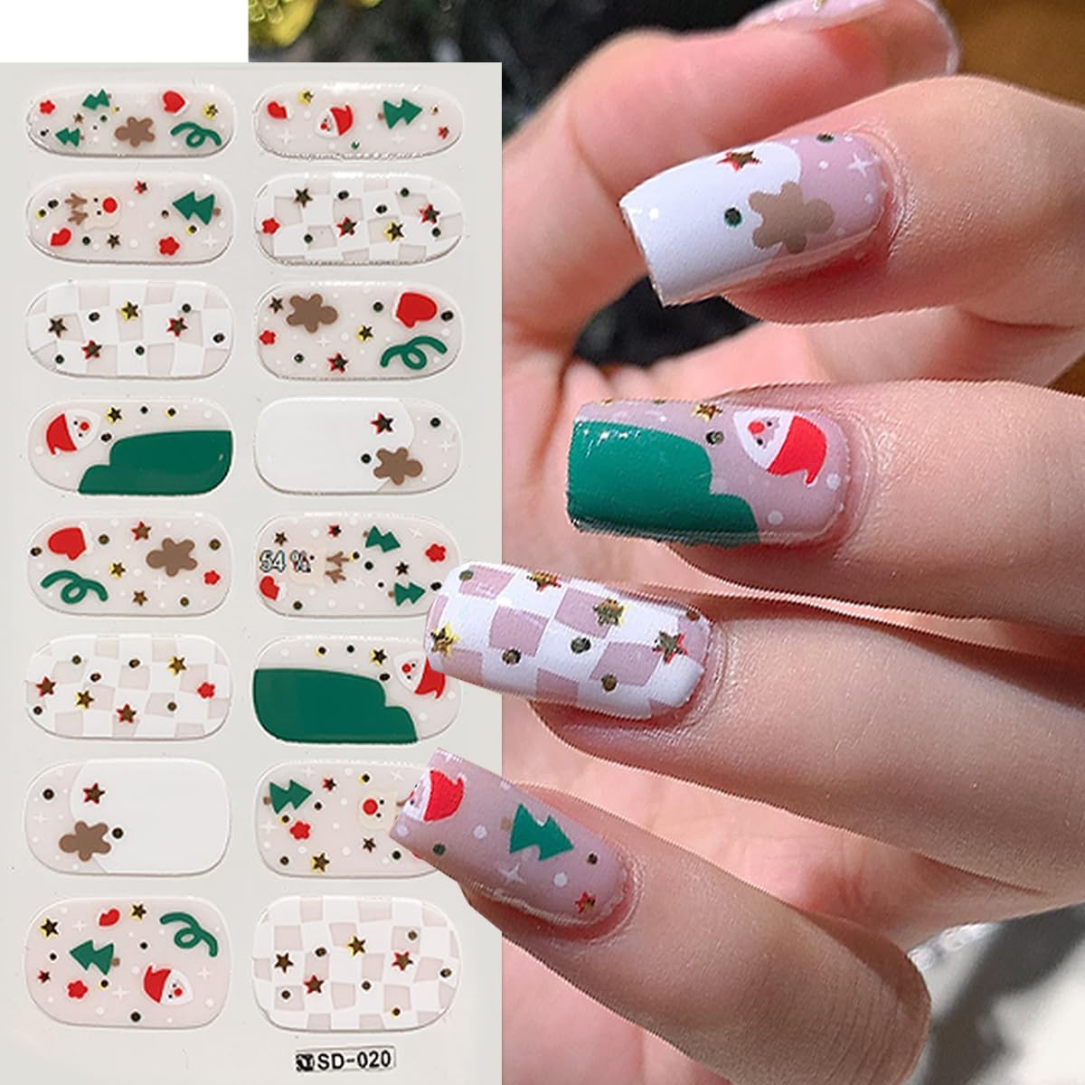 6Sheets Christmas Nail Strips Christmas Tree Full Nail Wraps Stickers Santa C…