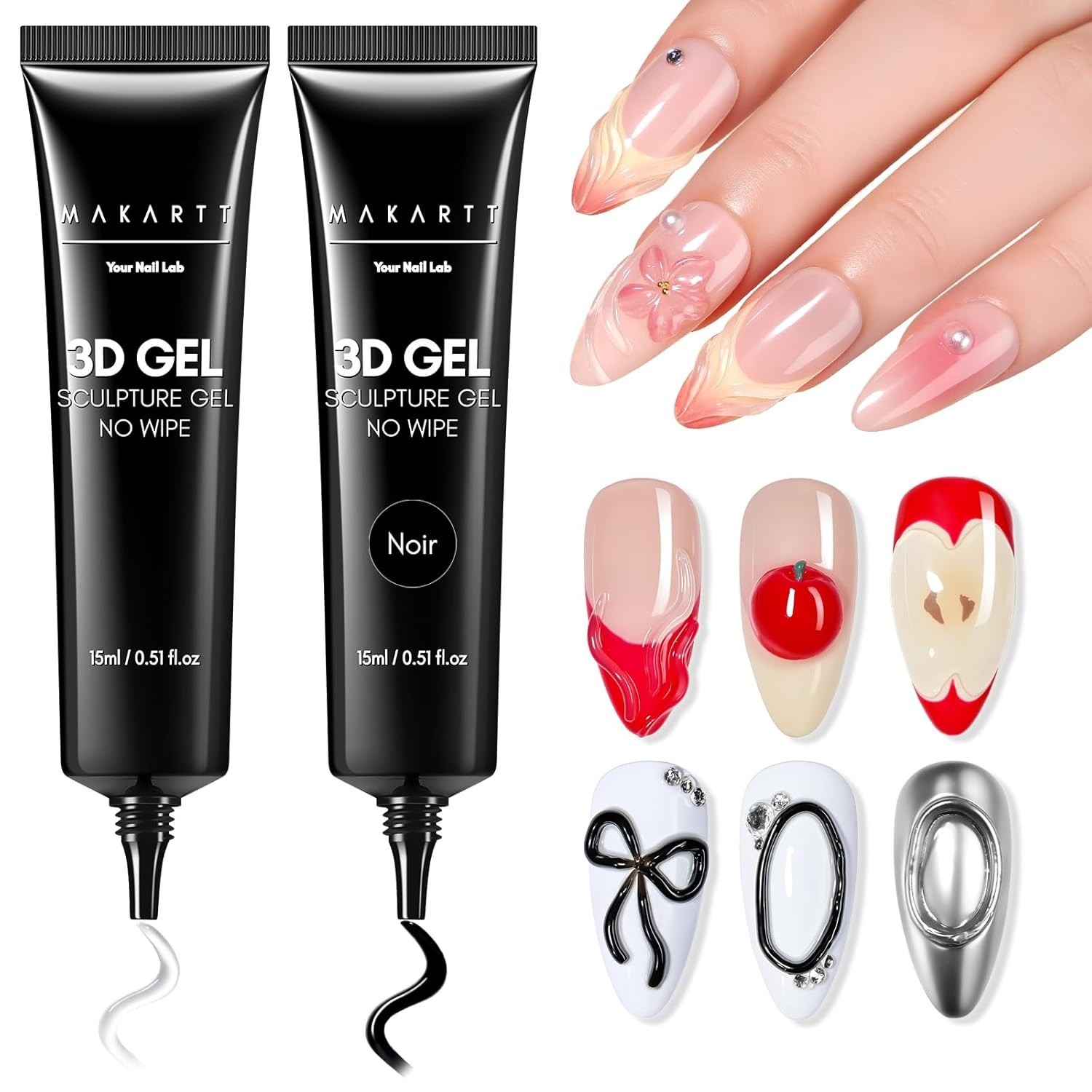 3D Gel Nail Art Set – Clear & Noir Sculpting Gel for DIY Embossed Nail Design…