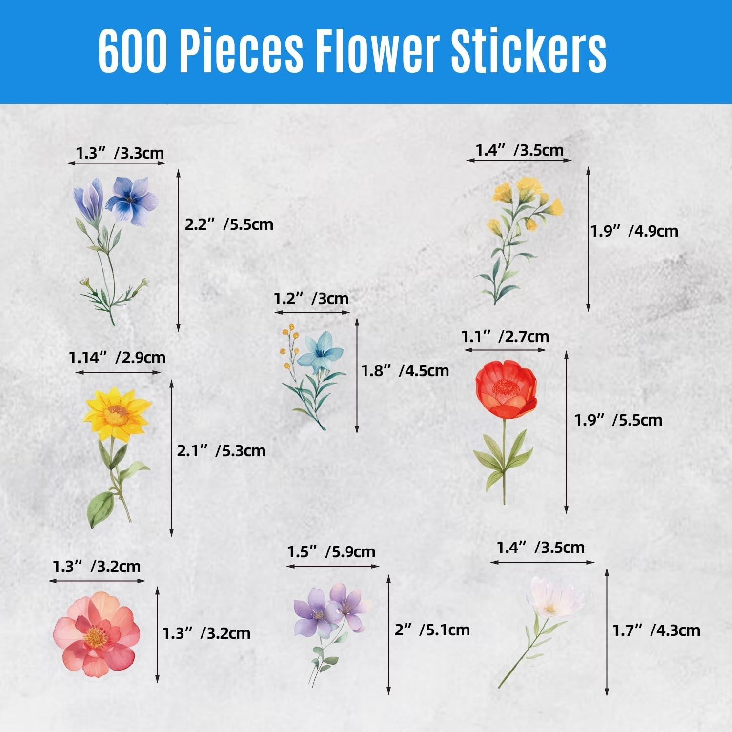 600Pcs Natural Flower Stickers,Self-Adhesive PVC Vintage Flower Stickers for …