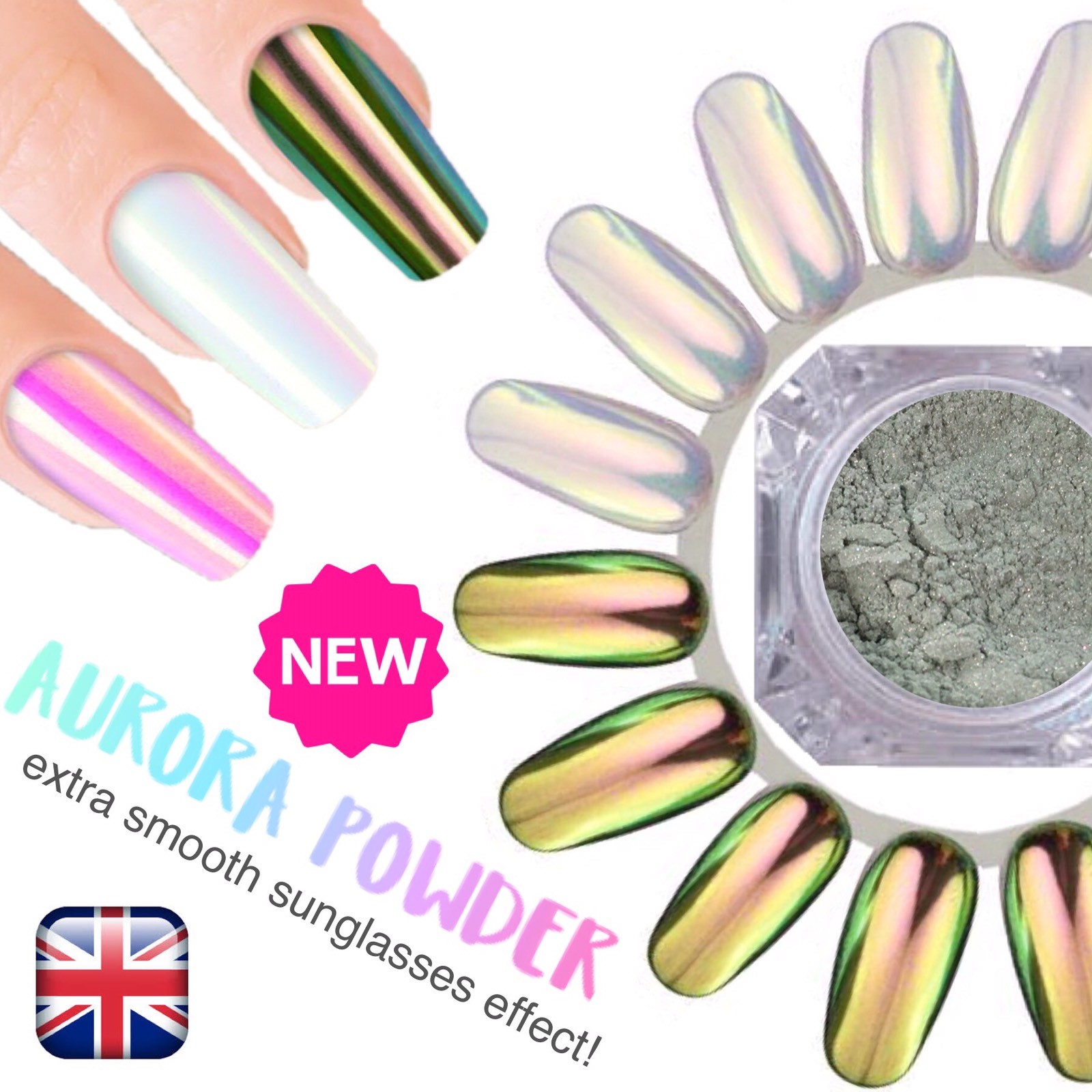 AURORA UNICORN CHROME POWDER Nail AB NEON MIRROR Effect RAINBOW Crystal (Opal 1)