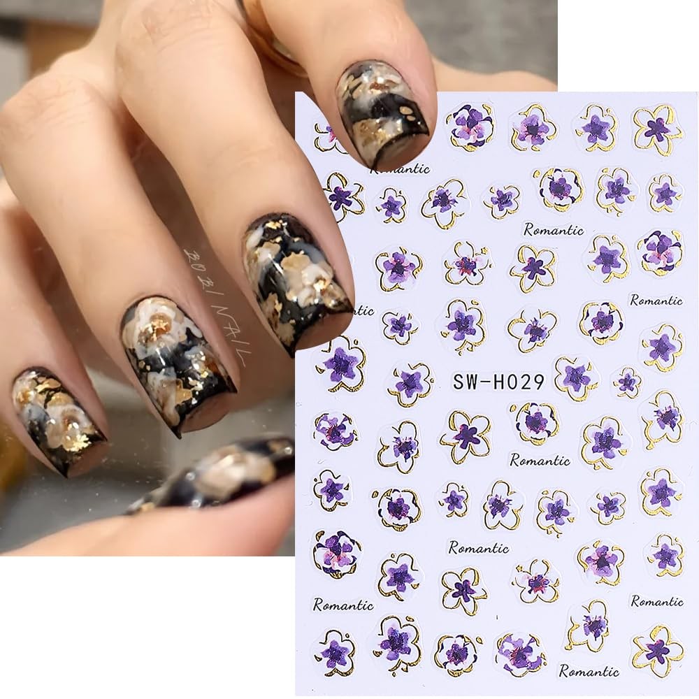 Flower Nail Art Stickers Decals 3D Pink Style6