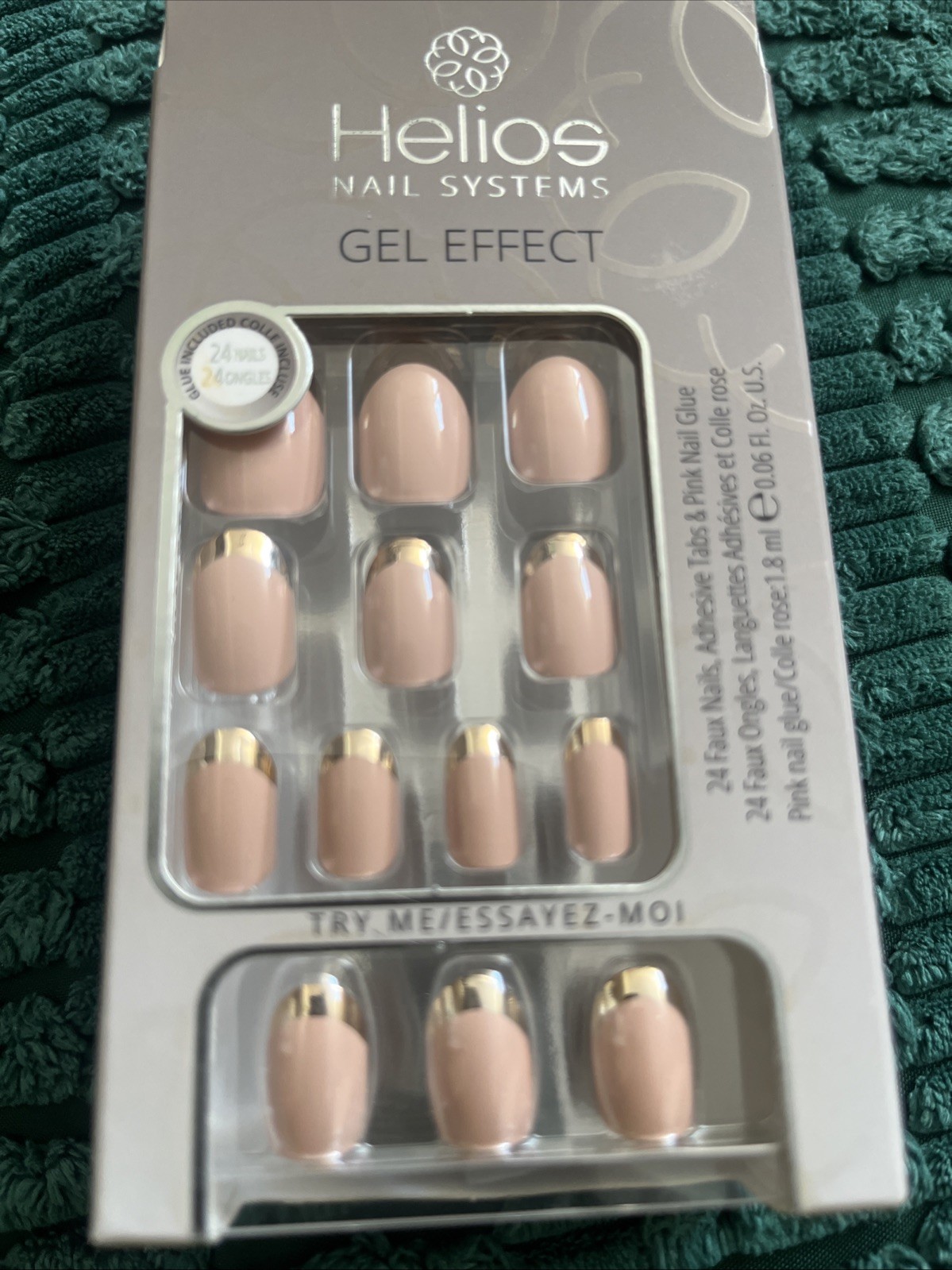 Helios Nail System Gel Effect Press On Nails 24 Count Pack Of 1 Nude With Gold