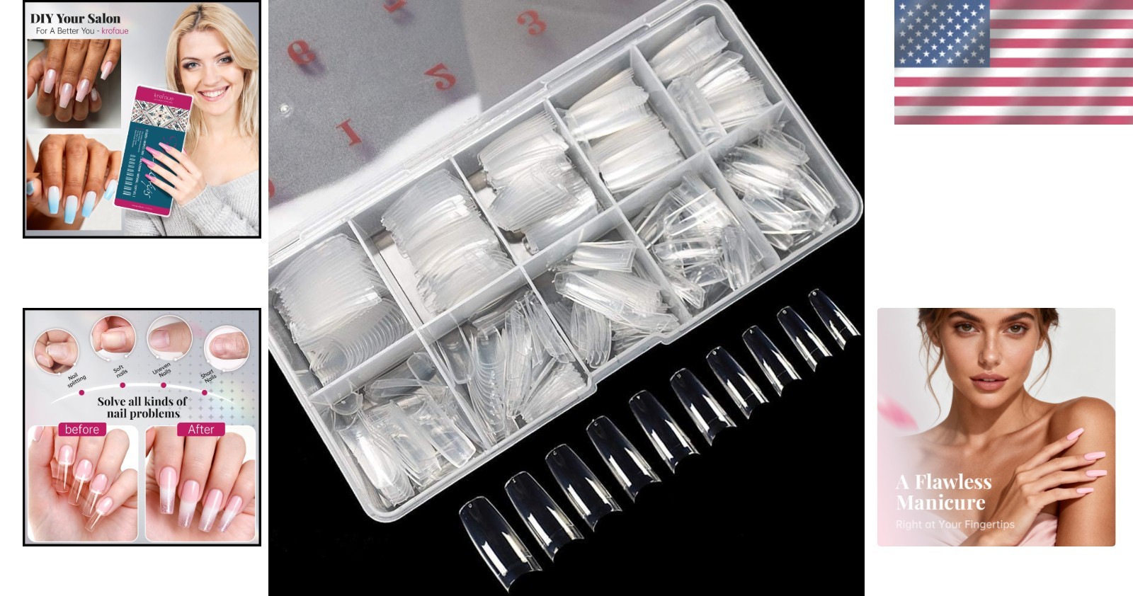 500PCS Clear False Nails Tips for Easy French Manicure – 10 Sizes Included