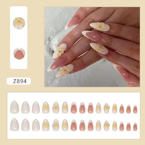 French Tip Press on Nails Short Almond Fake 0.04 Fl Oz (Pack of 24) Color 05