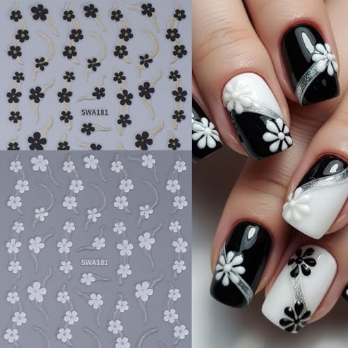 Flower Nail Art Stickers Decals 12PCS Glitter Pink White Flower Flower Styles