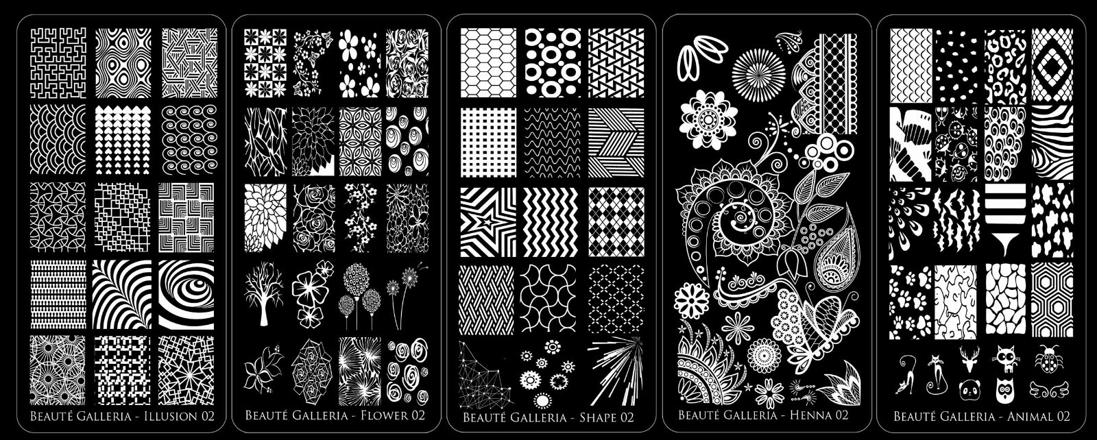 5pcs Premium Etched Nail Art Stamping Template Plate, Nail Mat, Stamper, Scraper
