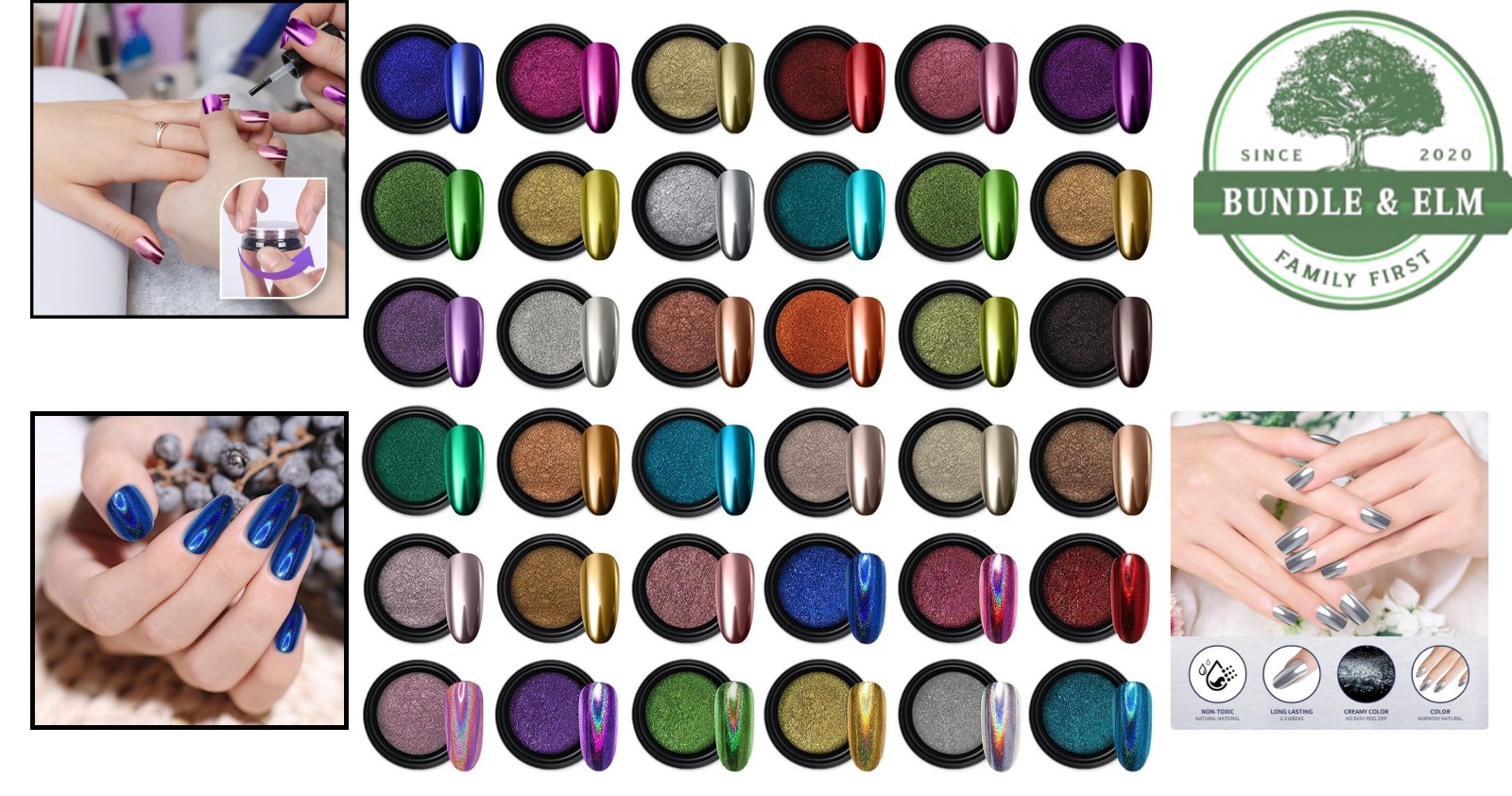 36 Jars Chrome Nail Powder Set for Stunning Mirror and Holographic Effects