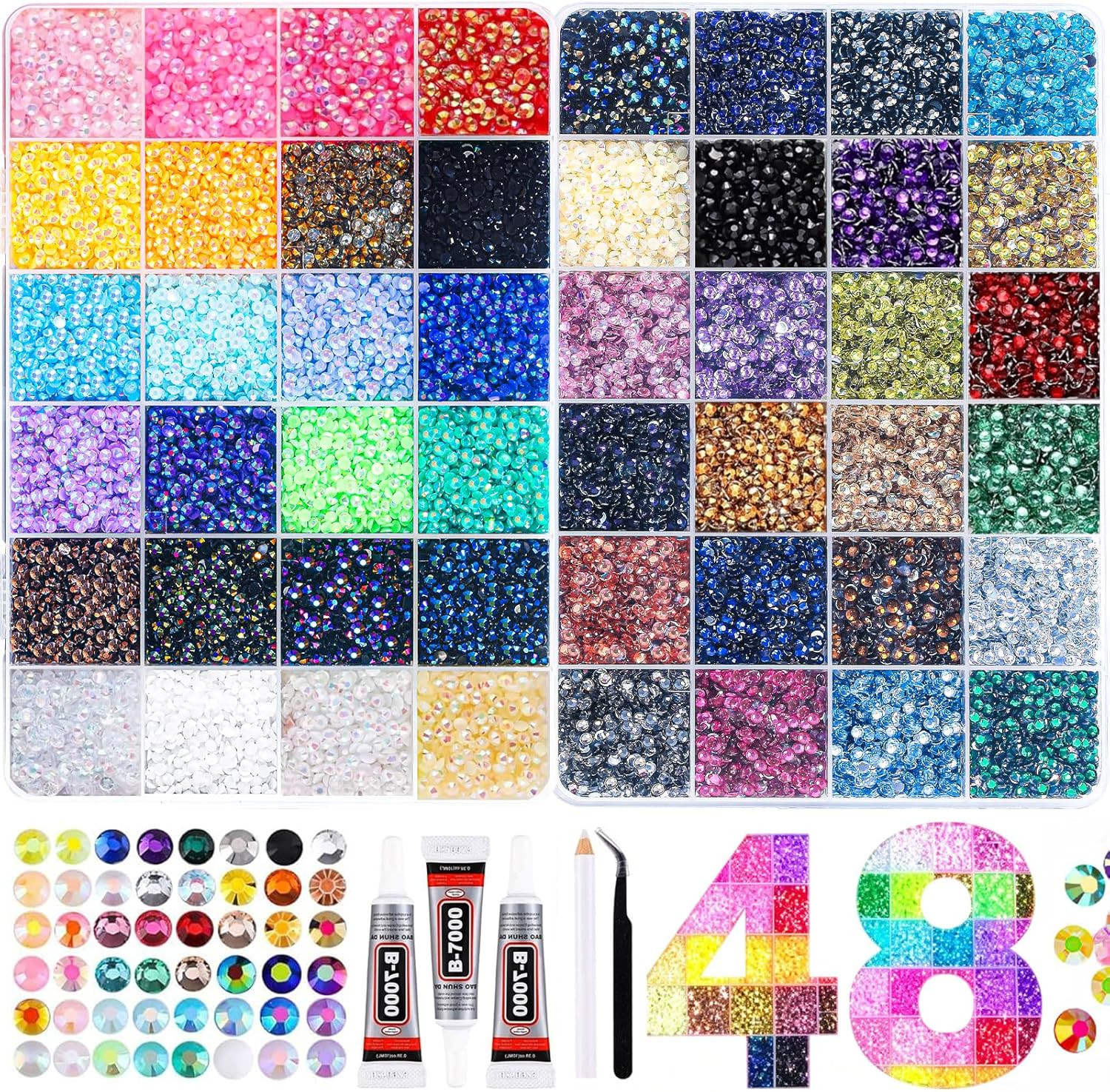 48 Colours 48000 Pieces 3Mm Bedazzling Kit, Flatback Rhinestones