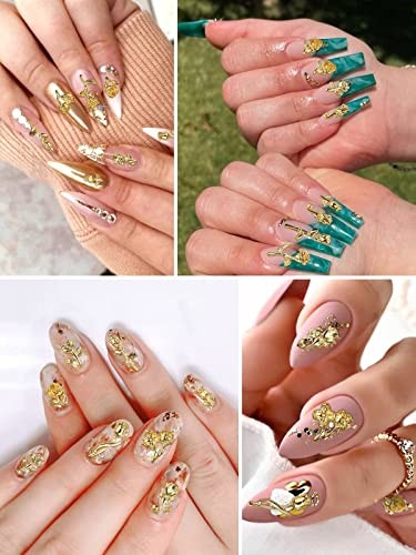 120 PCS 3D Gold Rose Nail Art Charms Romantic Flowers Nails Rose Nail Charms