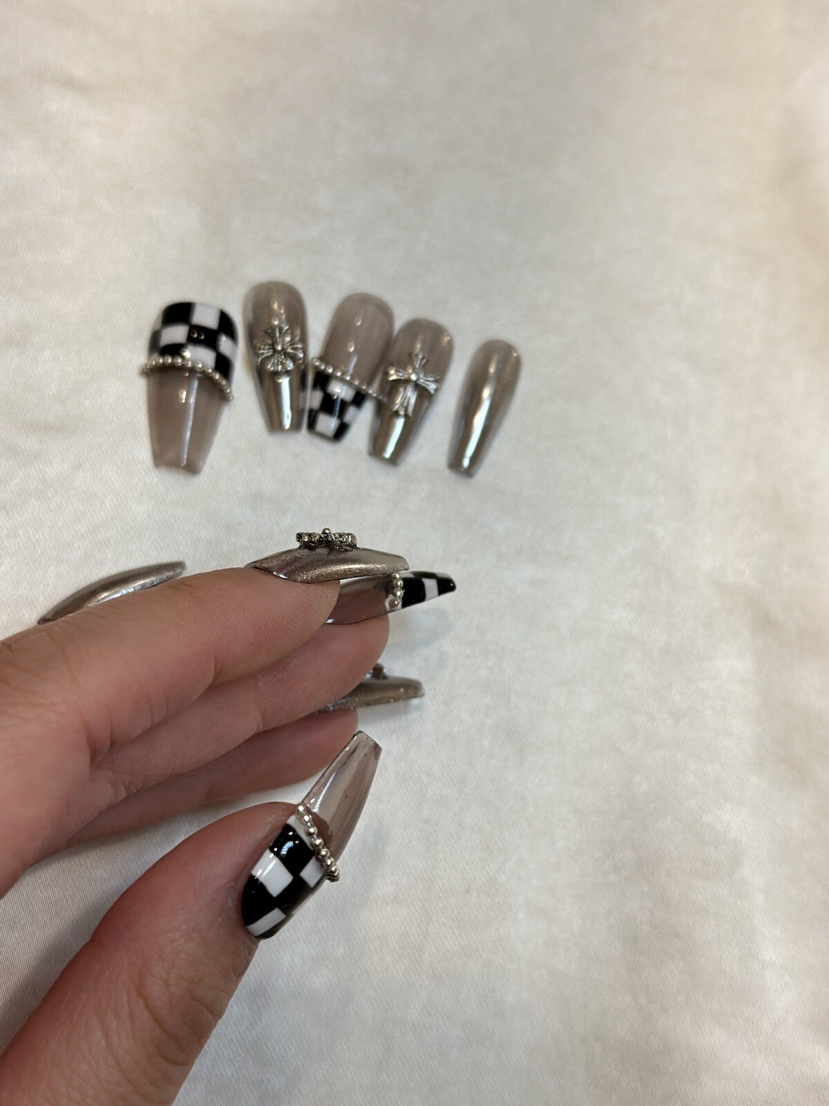 “Cross-Check For Landing” Beautiful Press On Nails – Handmade – Long RRP $35