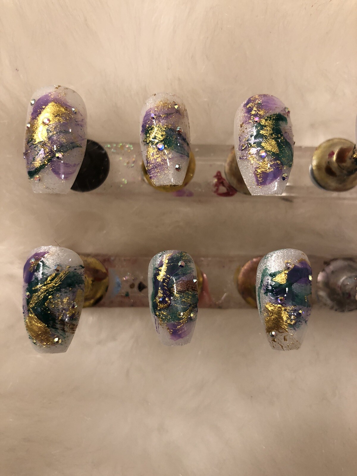 ℤ ℕ𝕒𝕚𝕝𝕤! Handmade Gorgeous Set of S Coffin Mardi Gras Press On Nails