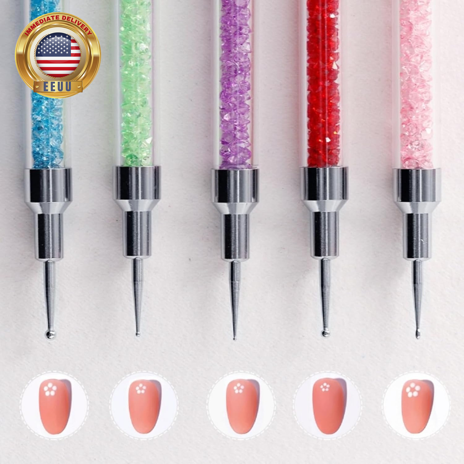 5PCS Double Ended Silicone Nail Polish Brushes with Steel Carving Drawing Dottin
