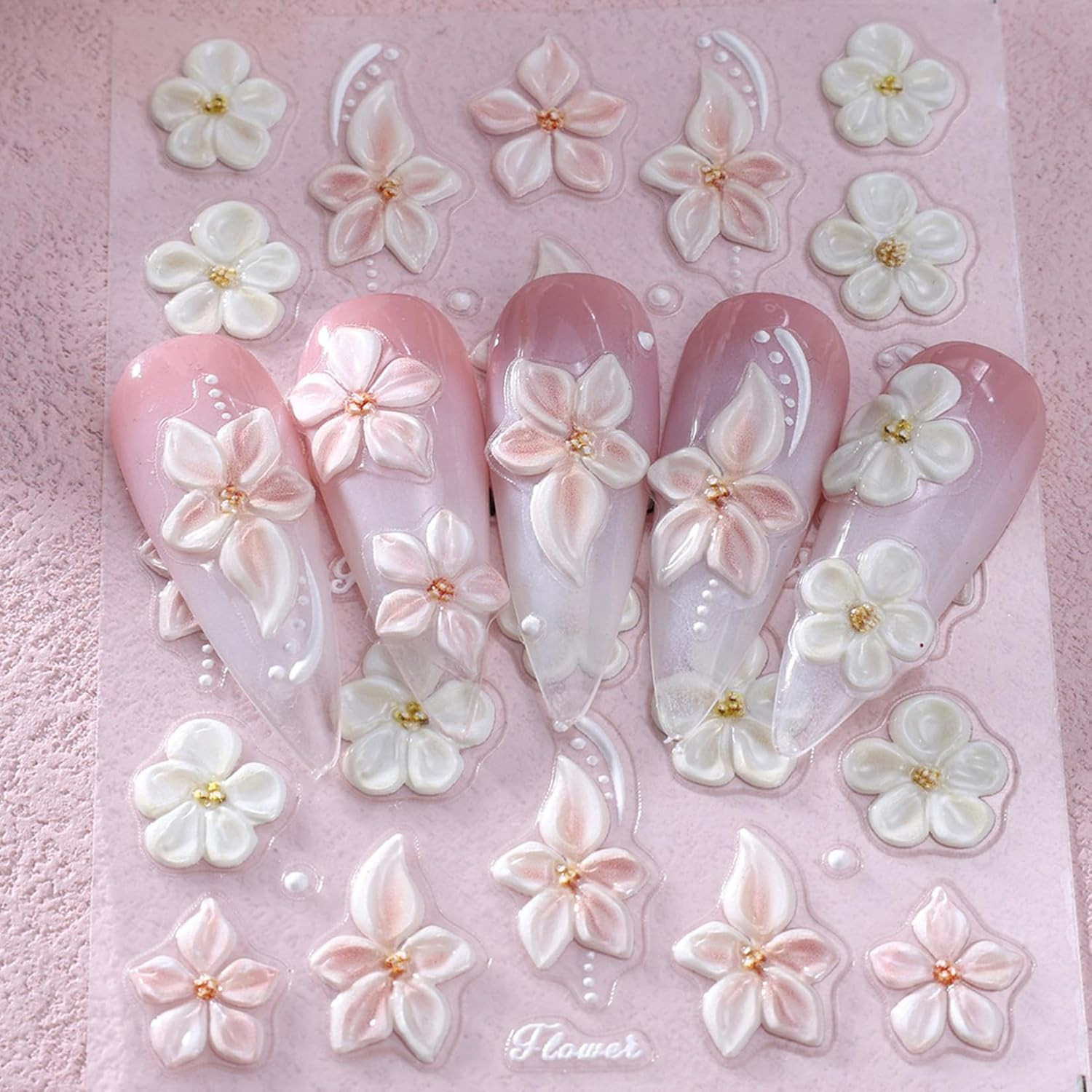 Flower Nail Art Stickers Decals 6PCS 5D Embossed Hibiscus Nail Stickers Self Adh