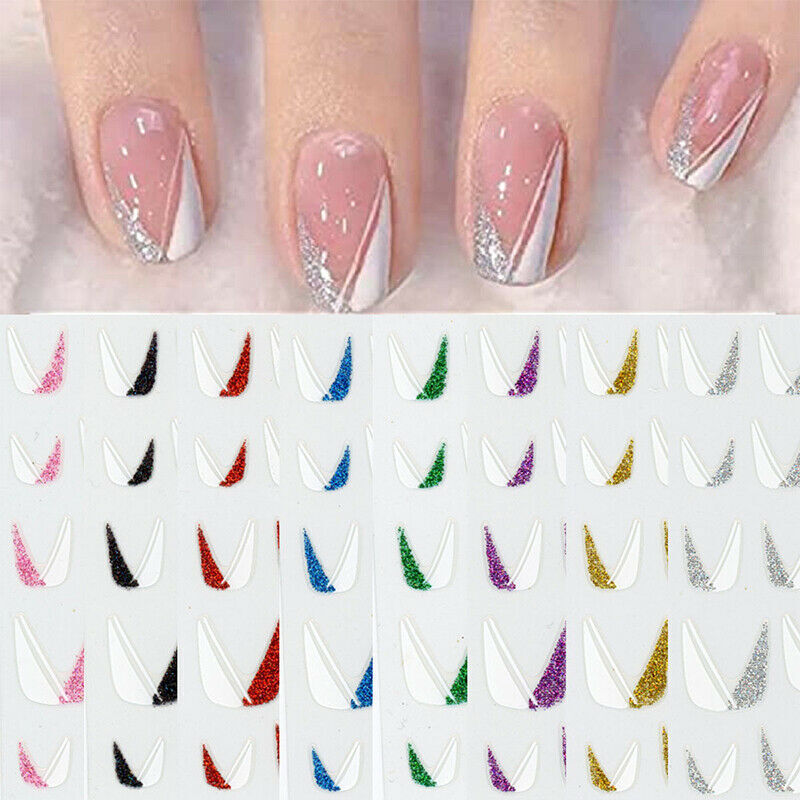 3D Glitter French Tip Guide Sticker Manicure Stripe Edge Nail Art Decoration NH6