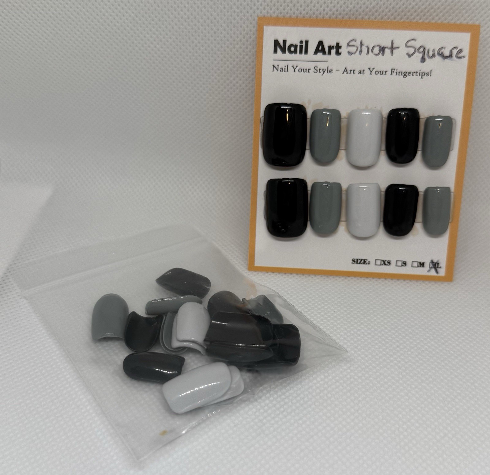 Black and Gray Press On Nails Short Square False Nails Nail Tips Full Cover Nail
