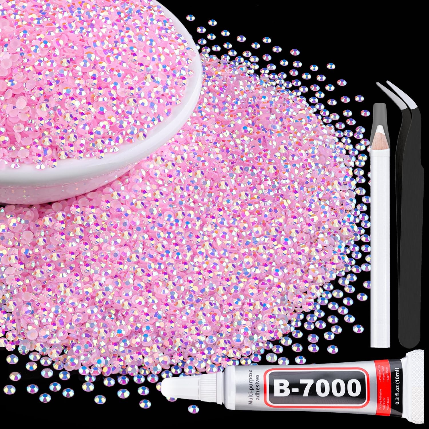 6000Pcs 3mm Resin Jelly Rhinestones with 1Pcs 10ml B7000 Jewelry Glue for Cra…