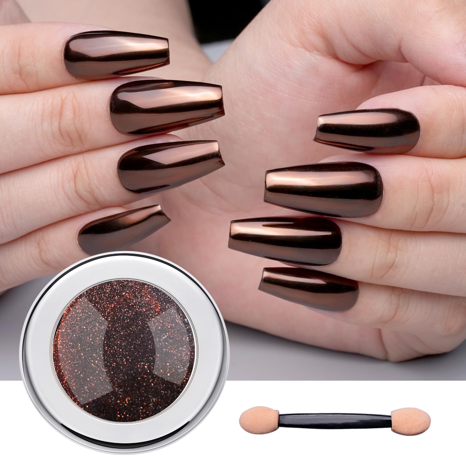 Chrome Nail Powder – Coffee Chocolate Effect Nail Art Mirror Chrome Nail Powd…