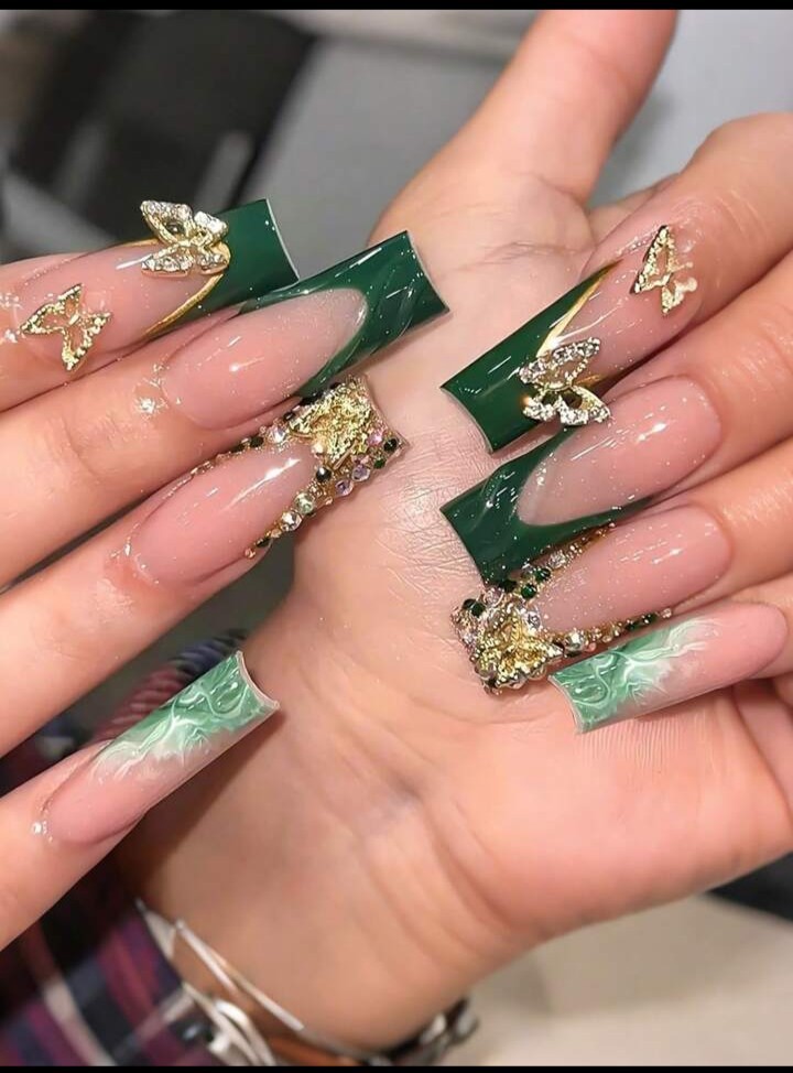 Green Butterfly Goddess PressOn Nail Set Nail Glue Included