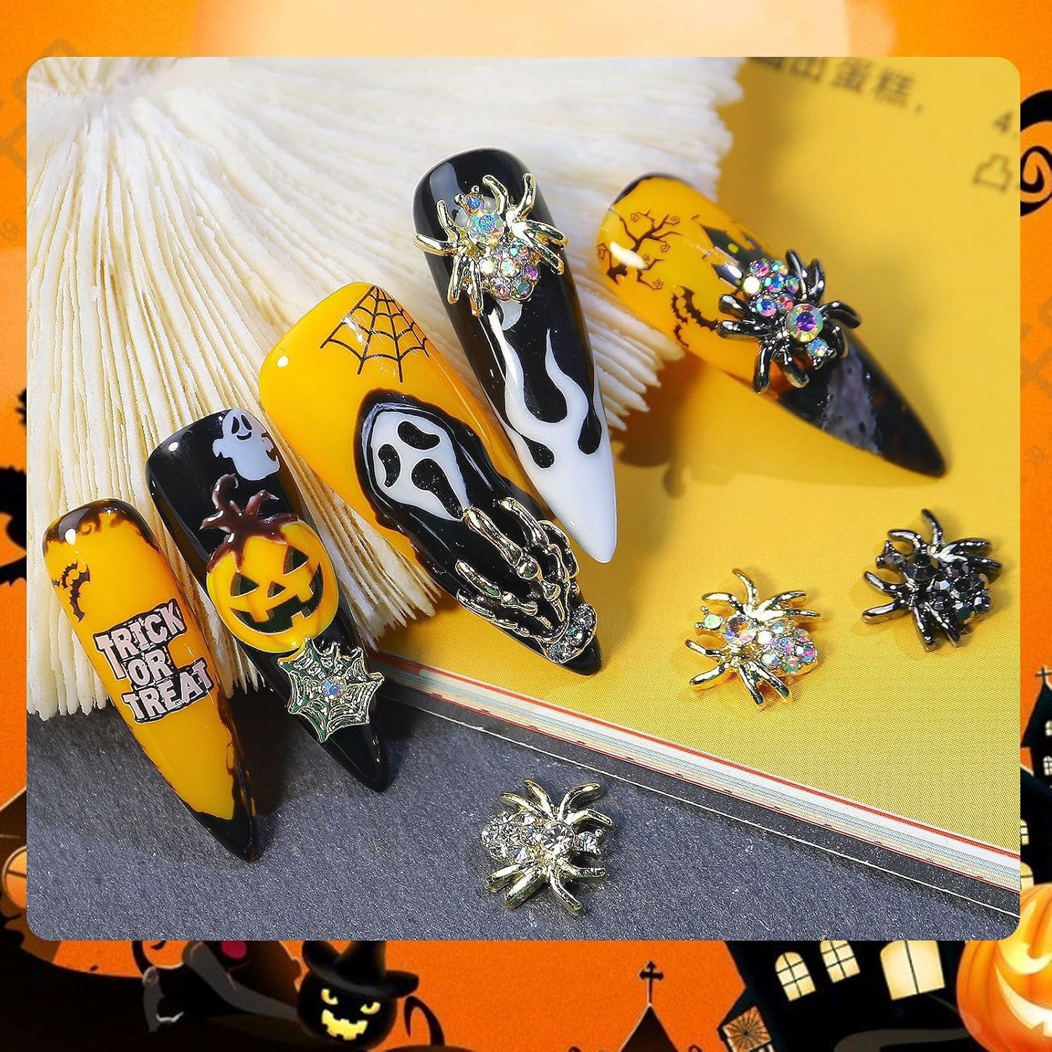 Halloween Nail Charms 3D Spider Hand Alloy Art Supplies Black
