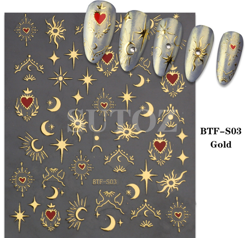 Star Moon Bronzing Heart Nails Gold Sliver Laser Spiritual Baddies Stickers NS39