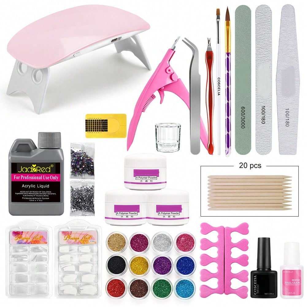 Coscelia 30PCS Acrylic Powder Set Glitter Nail Powder With 30ML Acrylic Liquid N