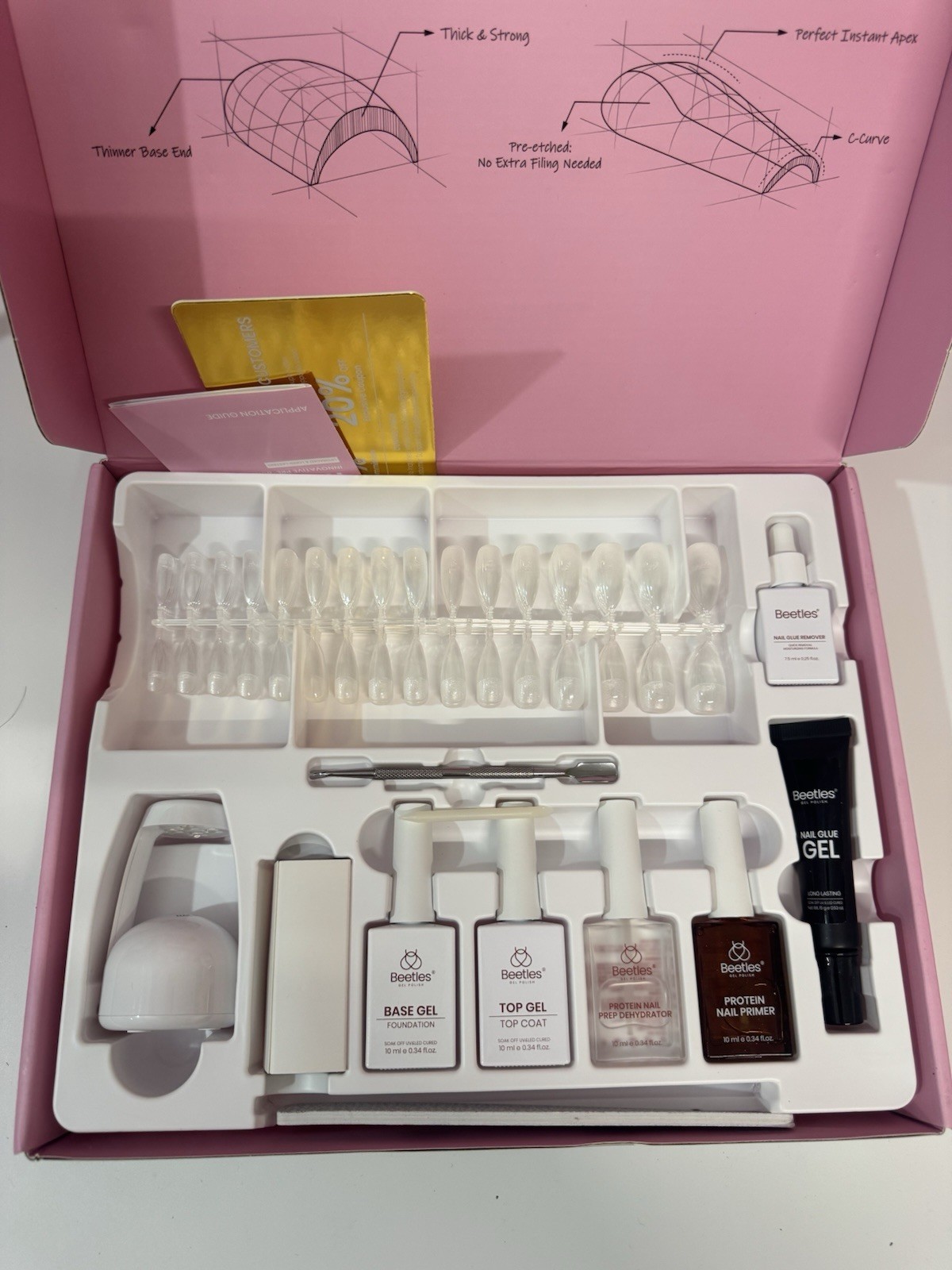 Beetles TIPEX Instant Apex Full Cover Nail Tips Kit Stiletto Medium Clear w/Box
