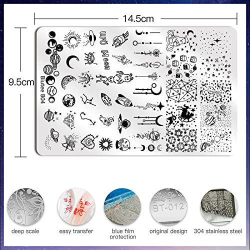 Nail Stamping Plate Kit Nail Art Stamp Plate Jelly Stamper Scraper Large 6Pcs
