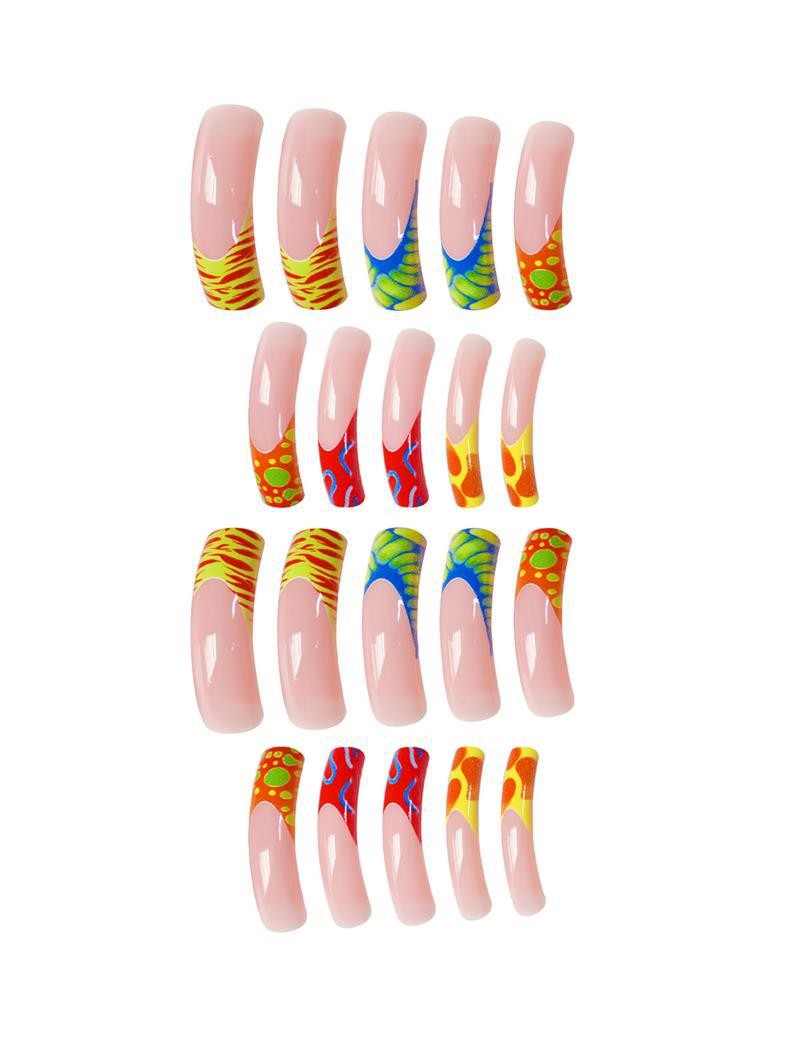 Y2K Pink Green Blue Yellow Fluid Lines Press On Nails Wholesale