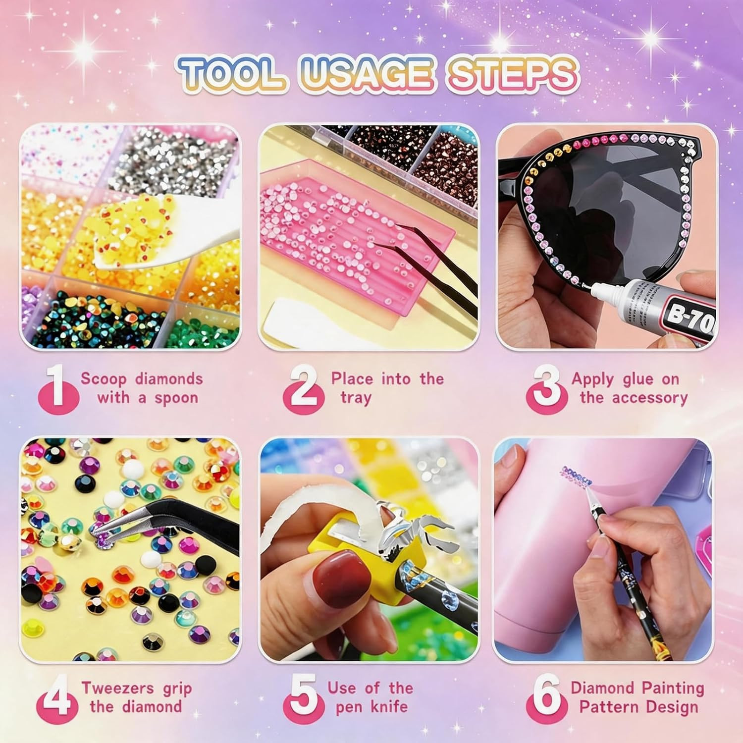 Bling Kit for Crafts, 30 Colors 3Mm Flat Back Rhinestones with 4 B7000 Glue, Bed