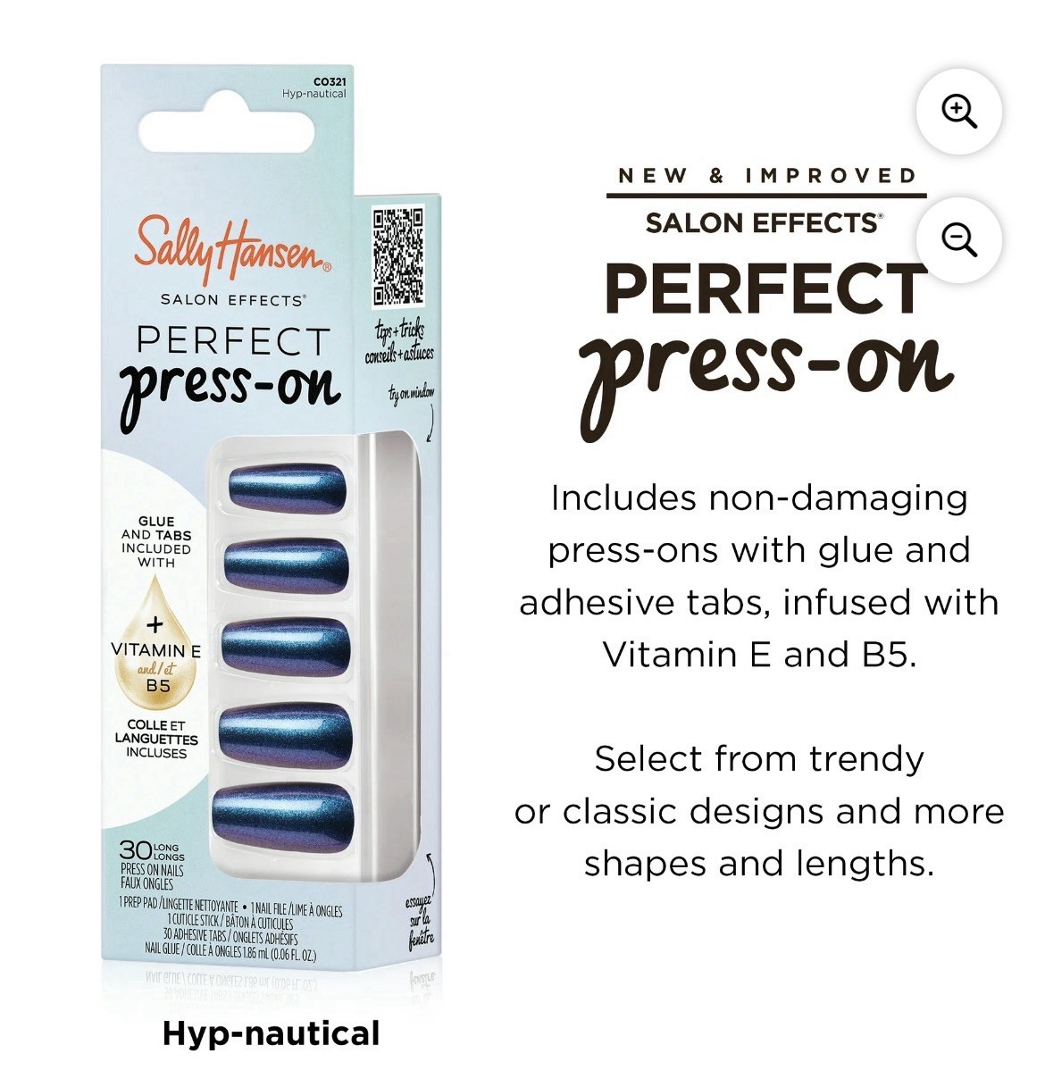 Sally Hansen Long Blue Shiny Coffin Press-On Nails Glue Pre-Designed CO321