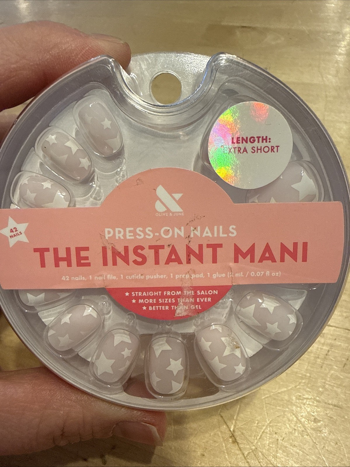 Olive & June Instant Mani Round Extra Short Press-On Nails, White, Super Stars