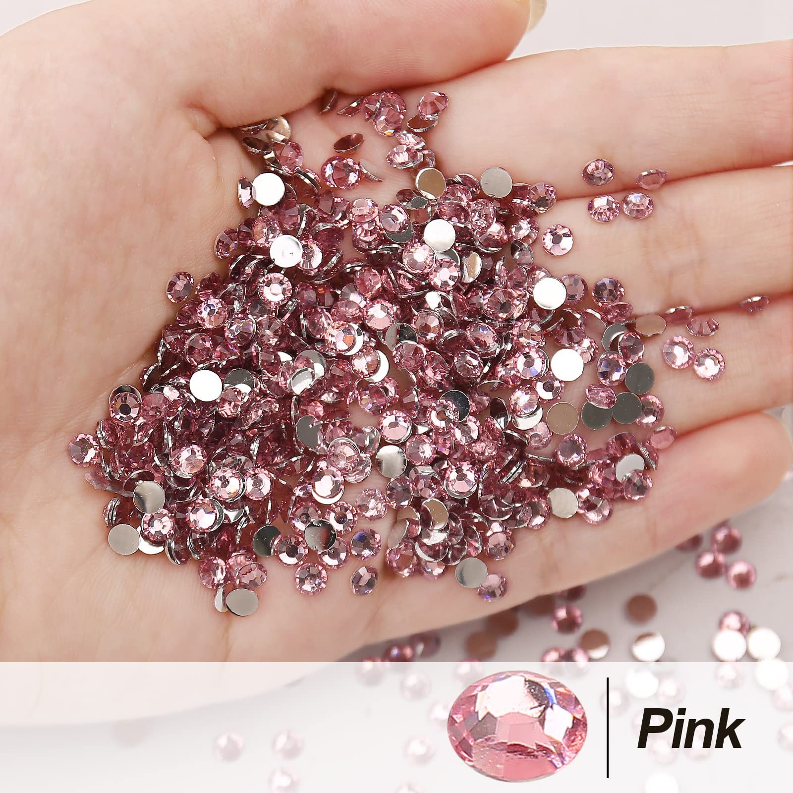 10000PCs 2-6MM Pink Resin Flat Back Rhinestones with Silver Bottom, Round Non…