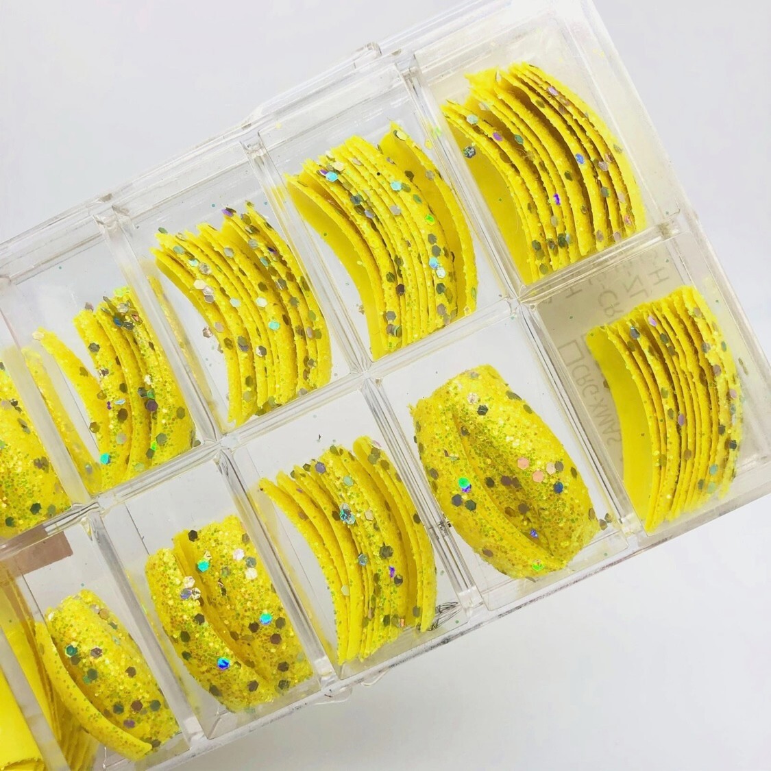 Brand New Tip Jar Fake Nail Tips – Yellow with Chunky Glitter (#240)