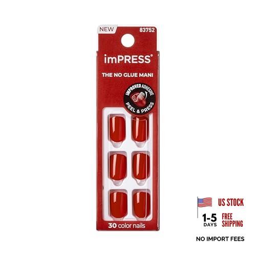 Kiss No Glue Mani Press On Nails Kit, 30 Red Peel and Stick Short Reddy or Not
