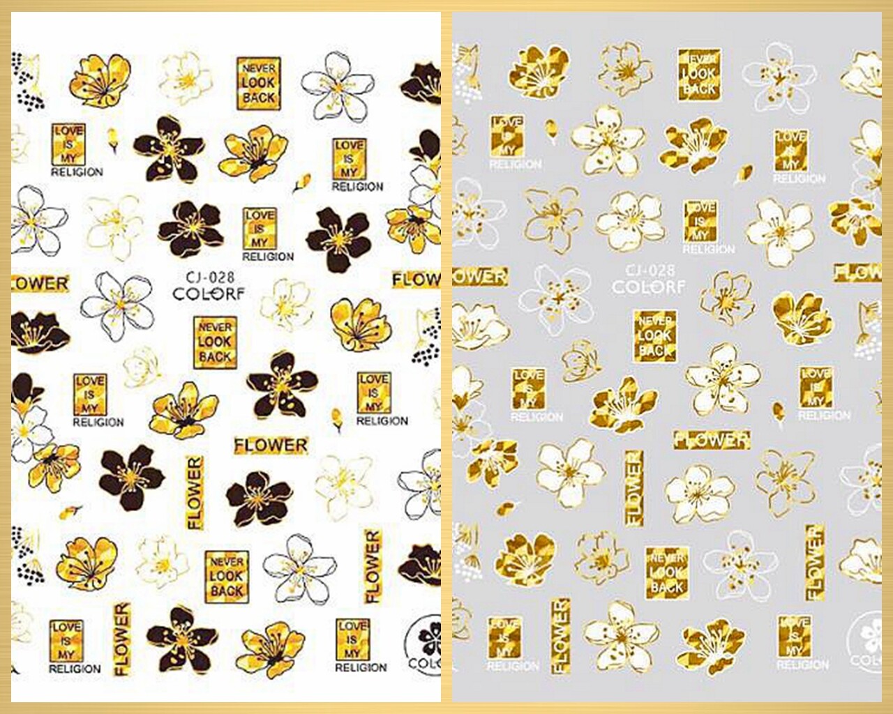 Flowers Nail Decals Sticker Rose Daisy “Love is my Religion’ Bee Honey Leaf