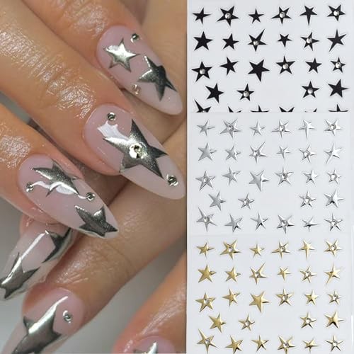Rhinestones Gold Star Nail Art Stickers Decals 5D Self Adhesive Gold Style-16